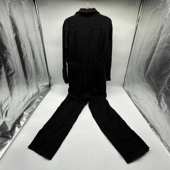MATE the Label Women's Size Medium Black Linen Long Sleeve Button-Up Jumpsuit - Picture 10 of 15